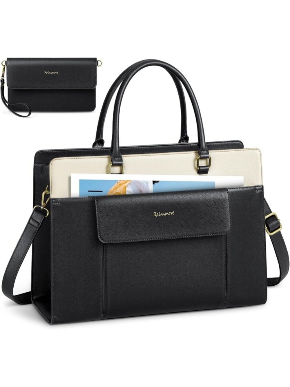 Stylish Waterproof Leather Laptop Tote Bag & Briefcase Set for Women, 15.6